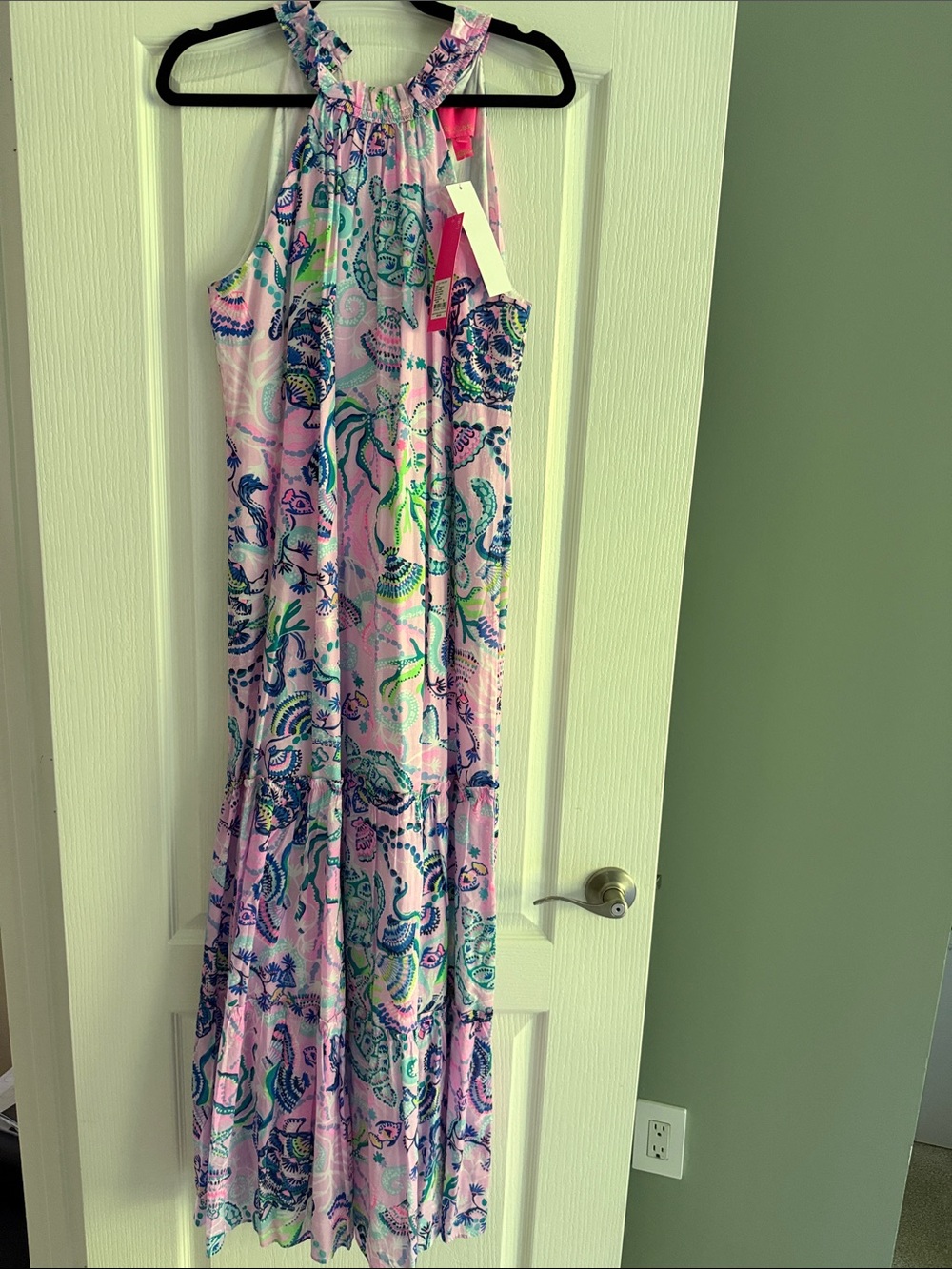 Lilly Pulitzer Pink Halter Maxi One-Piece with Blue & Green Sea Life Print